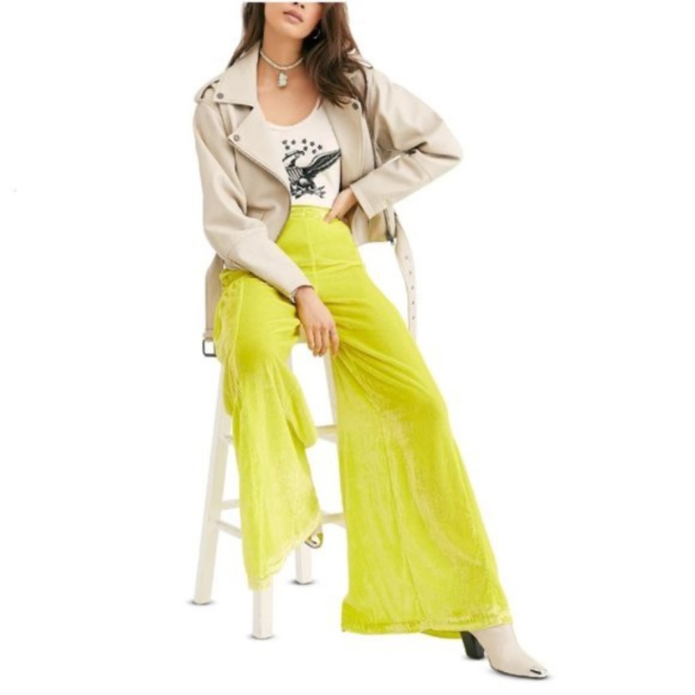 NEW Free People Women's Say La Vie Palazzo Wide Leg Pants YELLOW Size 4 NWT - Picture 5 of 6